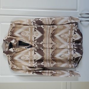 NWT Polo Ralph Lauren Southwestern Aztec Knit Oxford Casual Shirt Taupe Size S